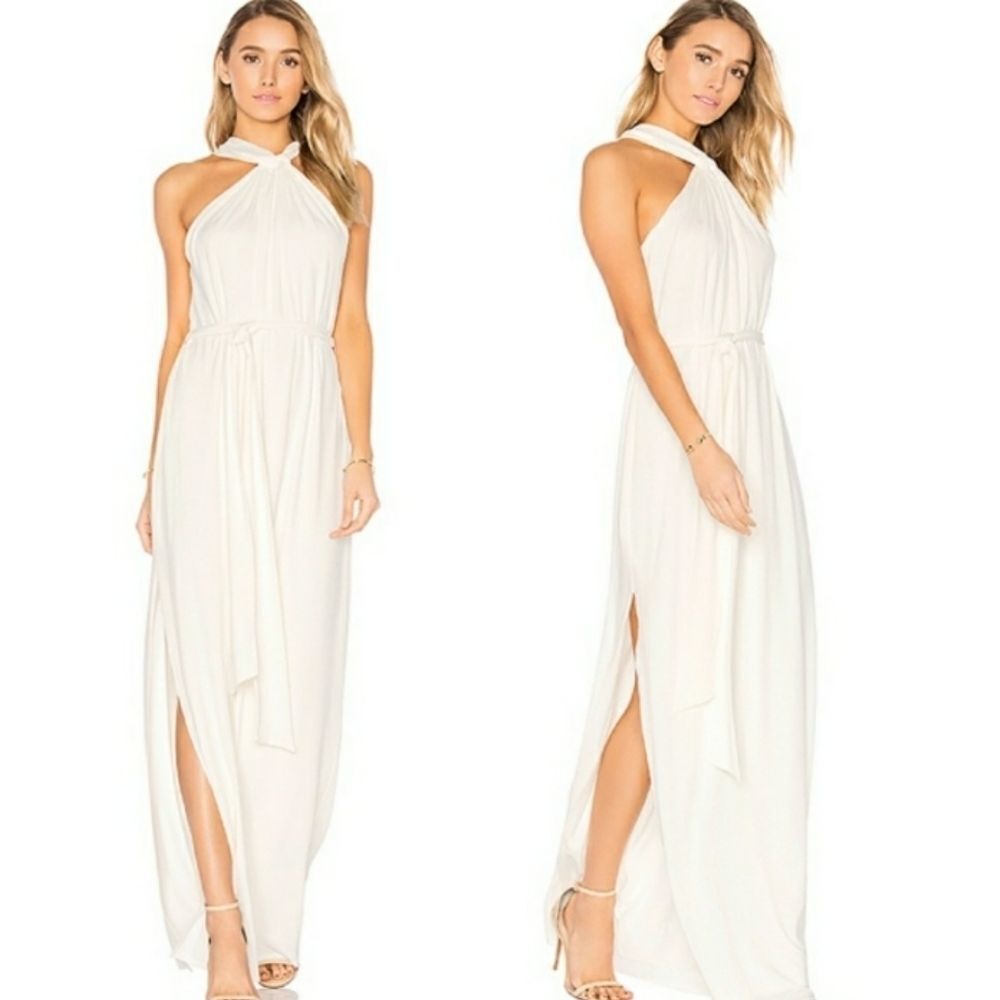 White Halston Heritage Flowy Grecian Style Dress - XS
